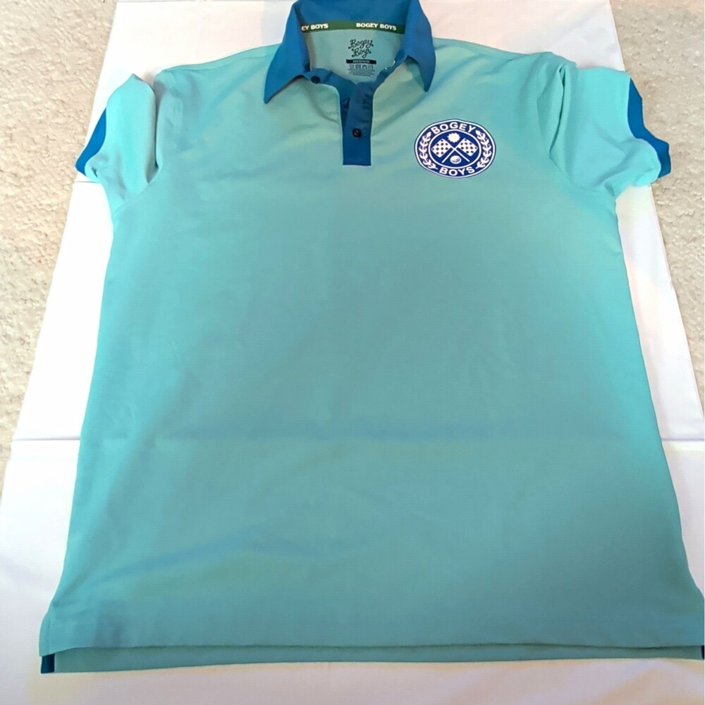 Bogey Boys Mens Golf Polo Shirt M Blue Teal Short Sleeve Stretch Breathable